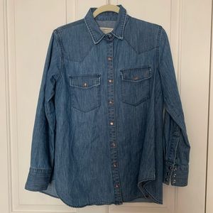 Hatch Maternity Denim Pearl Snap Button Western Shirt size 2 M